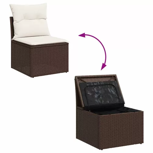  11 részes barna polyrattan kerti ülőgarnitúra párnákkal