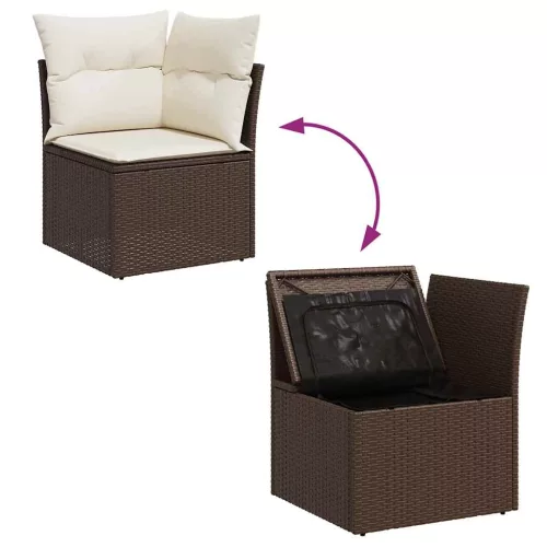 11 részes barna polyrattan kerti ülőgarnitúra párnákkal
