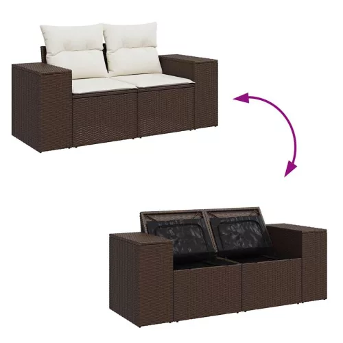  11 részes barna polyrattan kerti ülőgarnitúra párnákkal