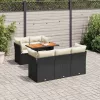 6 részes fekete polyrattan kerti ülőgarnitúra párnákkal