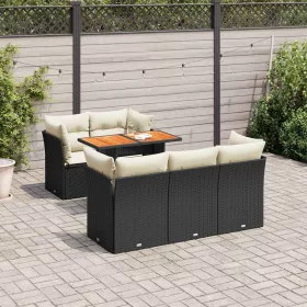    6 részes fekete polyrattan kerti ülőgarnitúra párnákkal