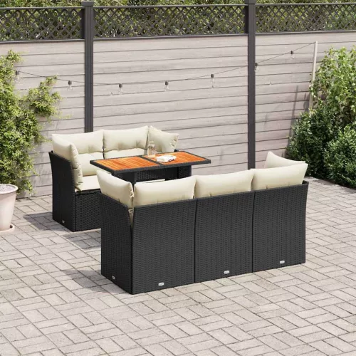  6 részes fekete polyrattan kerti ülőgarnitúra párnákkal