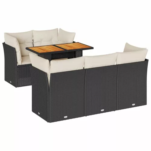  6 részes fekete polyrattan kerti ülőgarnitúra párnákkal