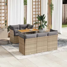  6 részes bézs polyrattan kerti ülőgarnitúra párnával