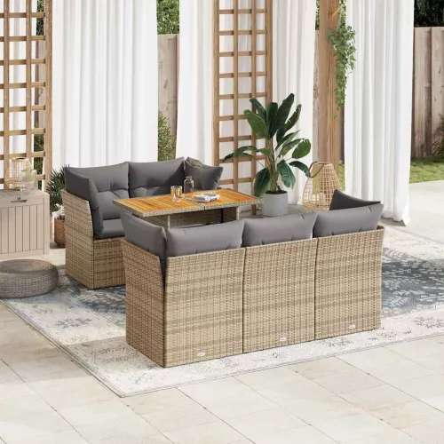  6 részes bézs polyrattan kerti ülőgarnitúra párnával