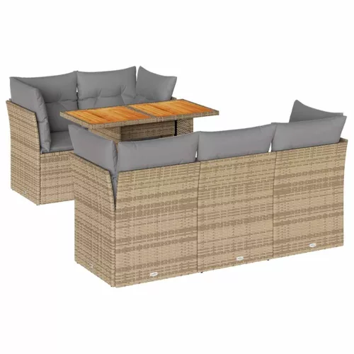  6 részes bézs polyrattan kerti ülőgarnitúra párnával