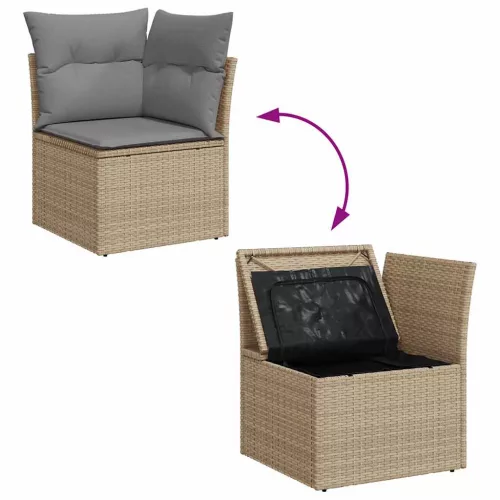  6 részes bézs polyrattan kerti ülőgarnitúra párnával