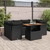  7 részes fekete polyrattan kerti ülőgarnitúra párnával