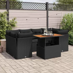    7 részes fekete polyrattan kerti ülőgarnitúra párnával