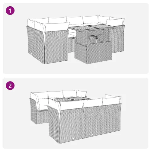  7 részes fekete polyrattan kerti ülőgarnitúra párnával