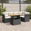  6 részes fekete polyrattan kerti ülőgarnitúra párnákkal