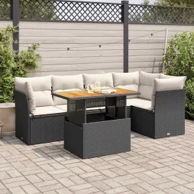    6 részes fekete polyrattan kerti ülőgarnitúra párnákkal