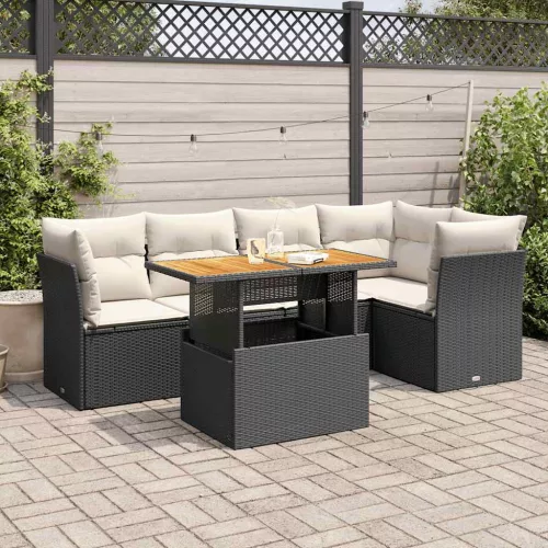  6 részes fekete polyrattan kerti ülőgarnitúra párnákkal