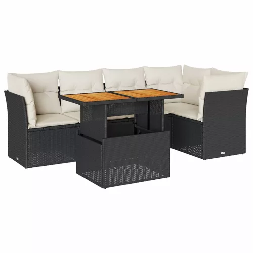  6 részes fekete polyrattan kerti ülőgarnitúra párnákkal