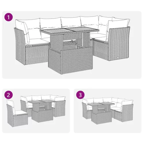  6 részes fekete polyrattan kerti ülőgarnitúra párnákkal