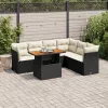  7 részes fekete polyrattan kerti ülőgarnitúra párnával