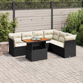    7 részes fekete polyrattan kerti ülőgarnitúra párnával