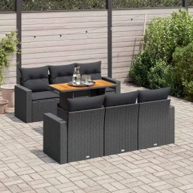    7 részes fekete polyrattan kerti ülőgarnitúra párnával