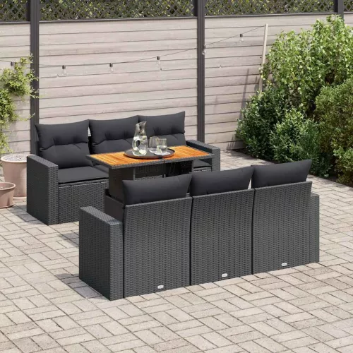  7 részes fekete polyrattan kerti ülőgarnitúra párnával
