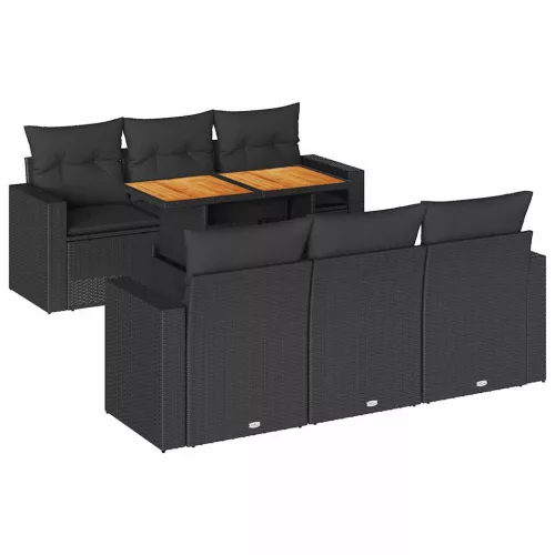  7 részes fekete polyrattan kerti ülőgarnitúra párnával
