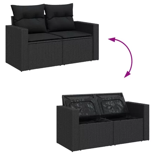  7 részes fekete polyrattan kerti ülőgarnitúra párnával