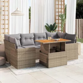    7 részes bézs polyrattan kerti ülőgarnitúra párnákkal