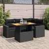  5 részes fekete polyrattan kerti kanapészett párnákkal