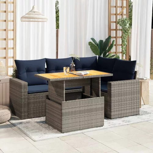  5 részes szürke polyrattan kerti ülőgarnitúra párnákkal