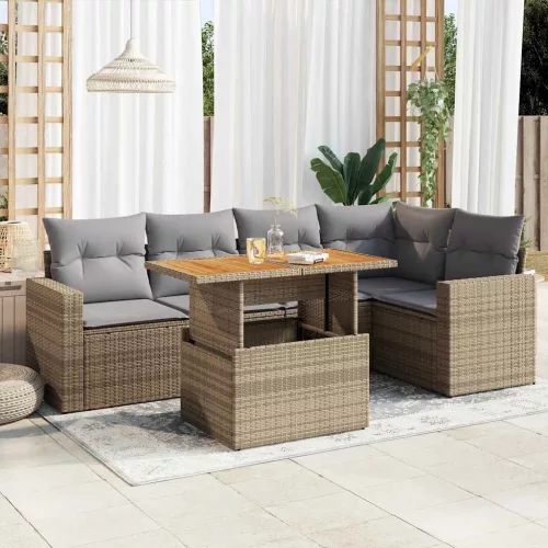  6 részes bézs polyrattan kerti ülőgarnitúra párnával