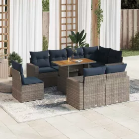    9 részes szürke polyrattan kerti ülőgarnitúra párnákkal