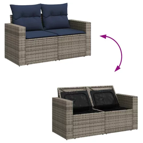  9 részes szürke polyrattan kerti ülőgarnitúra párnákkal