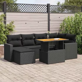    7 részes fekete polyrattan kerti ülőgarnitúra párnával