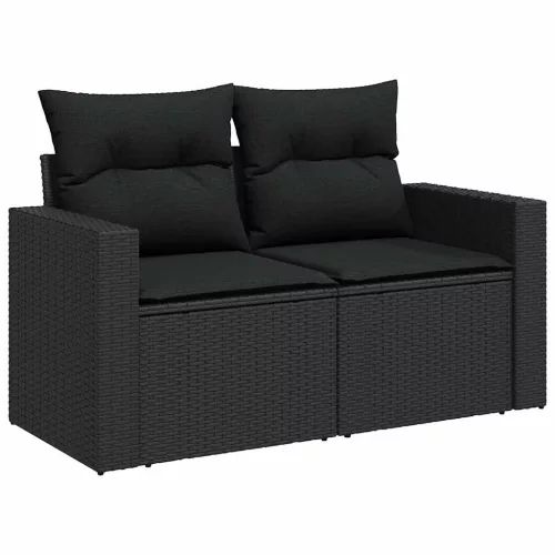  7 részes fekete polyrattan kerti ülőgarnitúra párnával