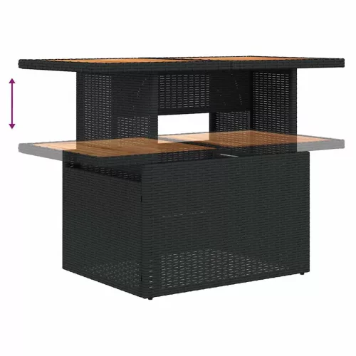  7 részes fekete polyrattan kerti ülőgarnitúra párnával