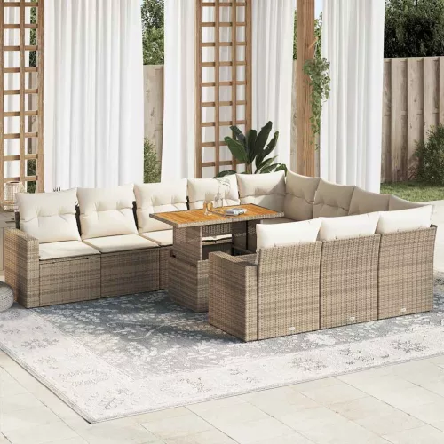  11 részes bézs polyrattan kerti ülőgarnitúra párnákkal