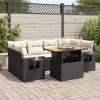  7 részes fekete polyrattan kerti ülőgarnitúra párnával