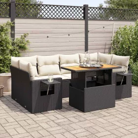    7 részes fekete polyrattan kerti ülőgarnitúra párnával