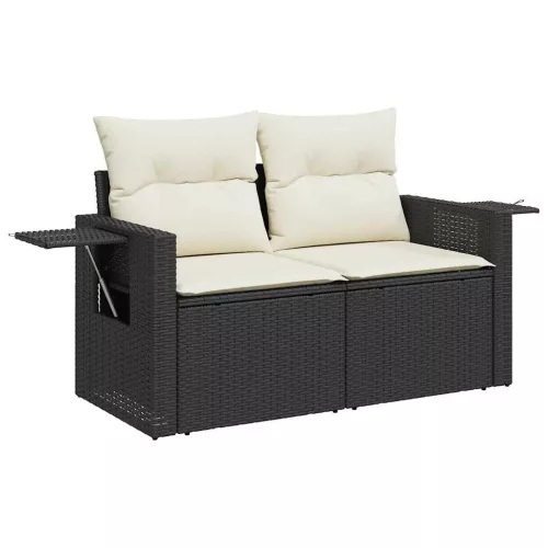  7 részes fekete polyrattan kerti ülőgarnitúra párnával