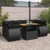  7 részes fekete polyrattan kerti ülőgarnitúra párnával