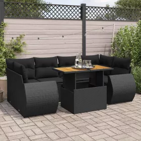    7 részes fekete polyrattan kerti ülőgarnitúra párnával