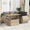  5 részes bézs polyrattan kerti ülőgarnitúra párnákkal