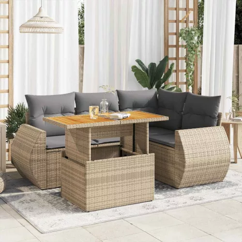  5 részes bézs polyrattan kerti ülőgarnitúra párnákkal