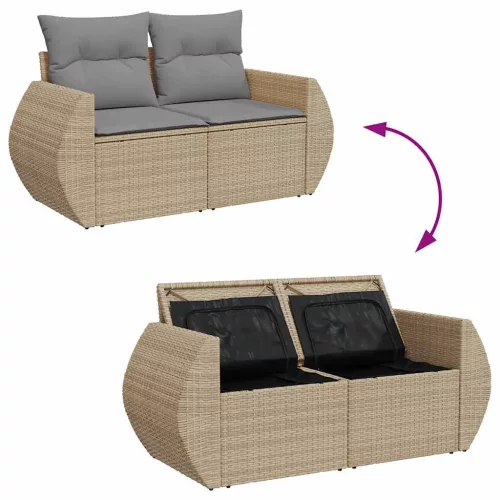  5 részes bézs polyrattan kerti ülőgarnitúra párnákkal