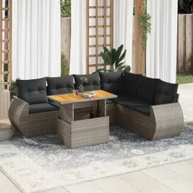    7 részes szürke polyrattan kerti ülőgarnitúra párnákkal