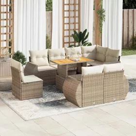    9 részes bézs polyrattan kerti ülőgarnitúra párnákkal