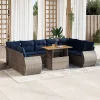  10 részes szürke polyrattan kerti ülőgarnitúra párnákkal