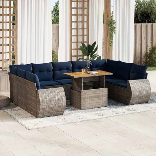  10 részes szürke polyrattan kerti ülőgarnitúra párnákkal