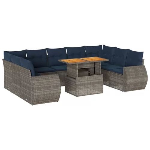  10 részes szürke polyrattan kerti ülőgarnitúra párnákkal