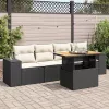  5 részes fekete polyrattan kerti kanapészett párnákkal
