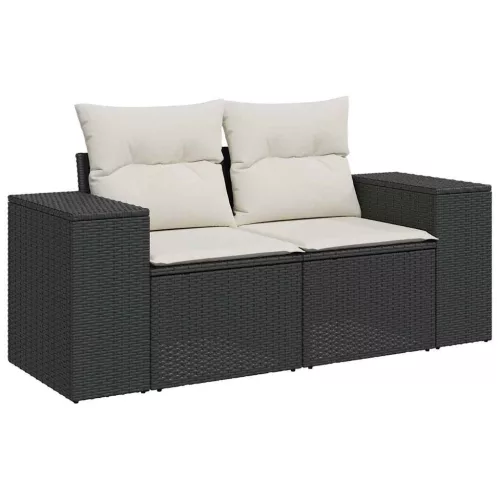  5 részes fekete polyrattan kerti kanapészett párnákkal